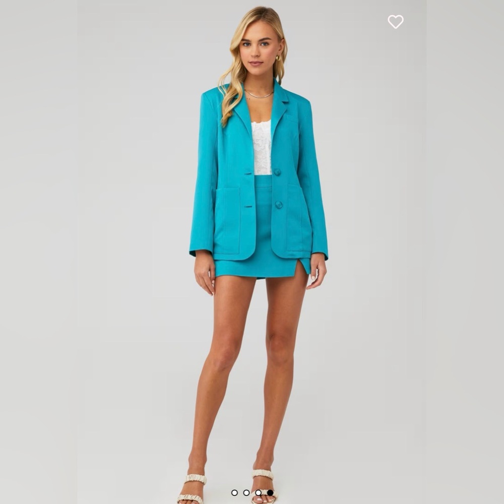 Stylish Turquoise Blazer and Skirt Set
